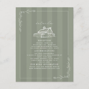 Rustic Barn Sage Green Fall Wedding Stripe Details Enclosure Card