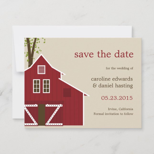Rustic Barn Save The Date Card (Front)