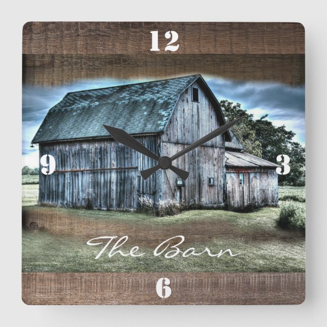 Rustic Barn Square Wall Clock (Front)