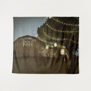 Rustic Barn Starry Evening Night Wedding Backdrop Tapestry