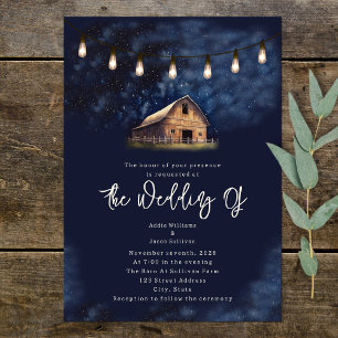 Rustic Barn String Lights Night Wedding Invitation
