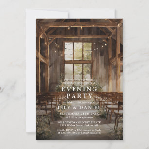 Rustic Barn String Lights Wedding Evening Party Invitation