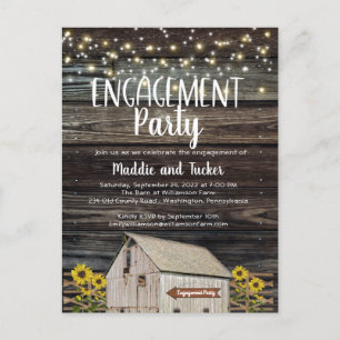 Rustic  Barn Sunflowers Wood Engagement Party Postcard
