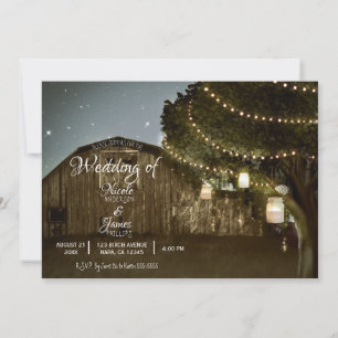 Rustic Barn & Tree Lights Country Jars Wedding  Invitation