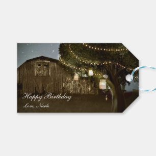 Rustic Barn & Tree Lights Wedding Gift Tag