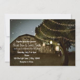 Rustic Barn & Tree Lights Wedding Invitations