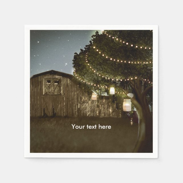 Rustic Barn & Tree Lights Wedding Napkins (Front)