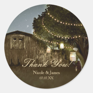 Rustic Barn & Tree Lights Wedding Stickers
