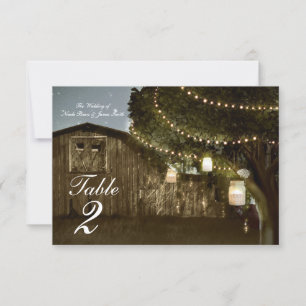 Rustic Barn & Tree Lights Wedding Table Number