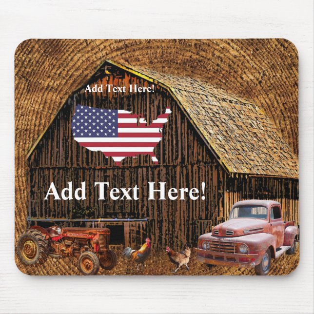 Rustic Barn Truck Tractor American Flag Mouse Pad (Front)