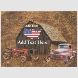 Rustic Barn Truck Tractor American Flag Tissue Paper