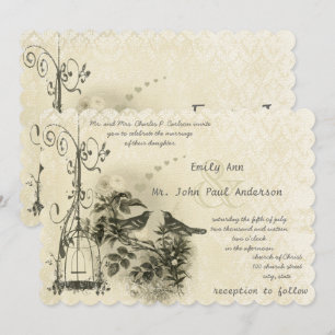 Rustic Barn Vintage Birdcage Love Birds Invitation