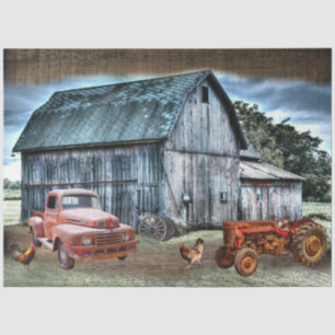 Rustic Barn Vintage Tractor Truck Farm Tissue Paper