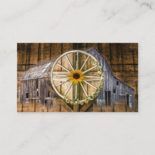 Rustic Barn Wagon Wheel Sunflower Business Card