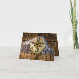 Rustic Barn Wagon Wheel Sunflower Thank You Card