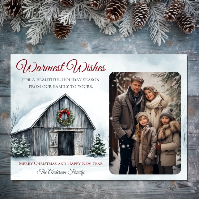 Rustic Barn Warmest Wishes Farm Christmas Photo Holiday Card (Rustic Barn Warmest Wishes Farm Christmas Photo Holiday Card)