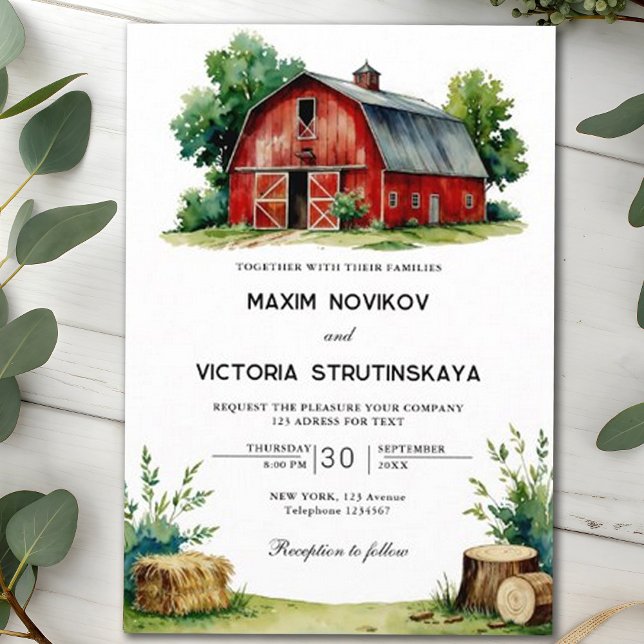 Rustic Barn Watercolor Floral Collage Wedding Invitation (Creator Uploaded)