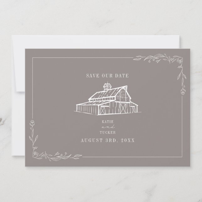 Rustic Barn Wedding Amethyst Grey Save The Date (Front)