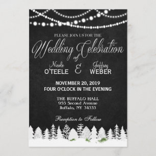 Rustic Barn Wedding Chalkboard Winter Christmas Invitation