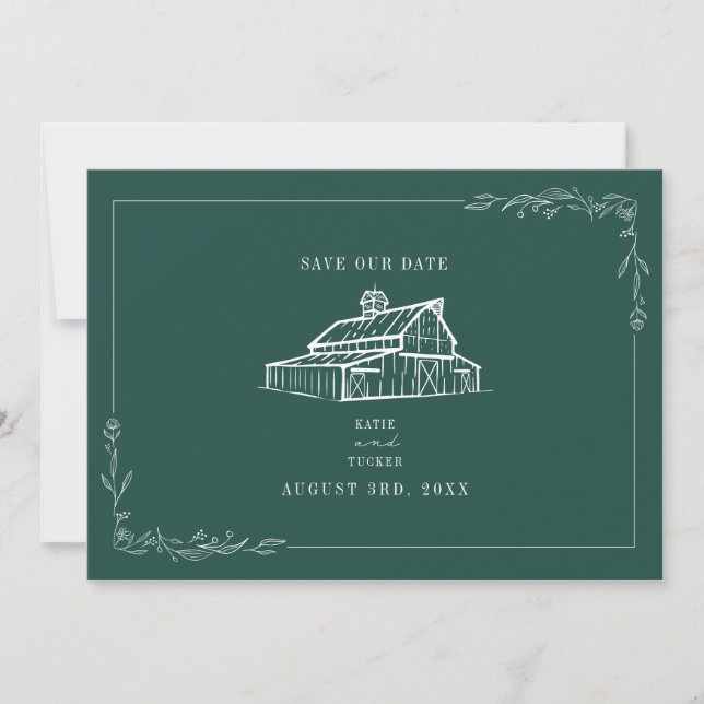 Rustic Barn Wedding Emerald Green Save The Date (Front)