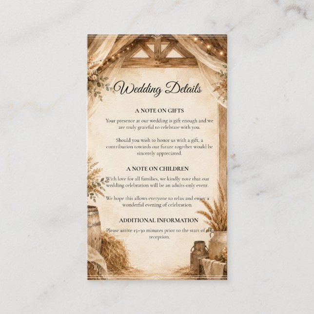 Rustic Barn Wedding Enclosure Card (Front)