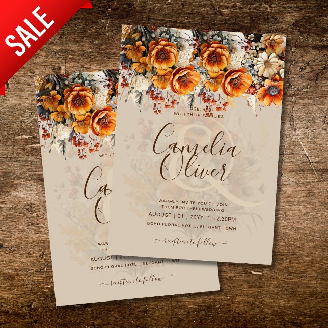 Rustic Barn Wedding | Fall Autumn Burnt Orange Invitation (Creator Uploaded)