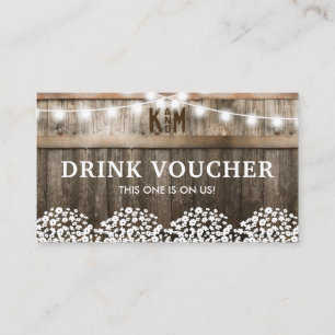 Rustic Barn Wedding Free Drinks Voucher Business Card