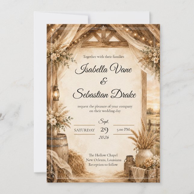 Rustic Barn Wedding Invitation (Front)