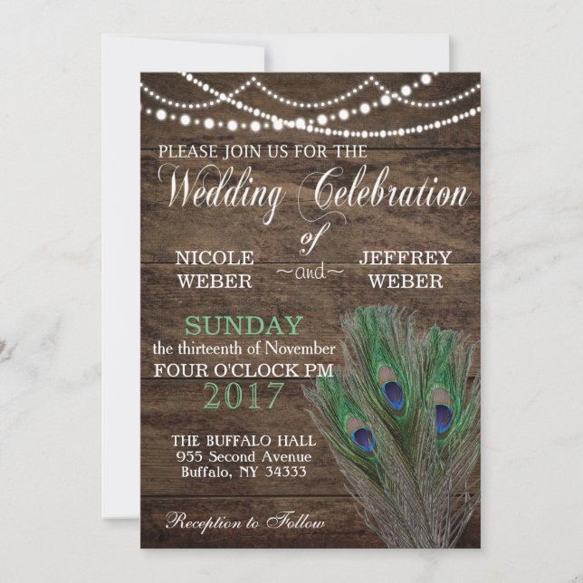 Rustic Barn Wedding Peacock Blue Boho Invitation (Front)
