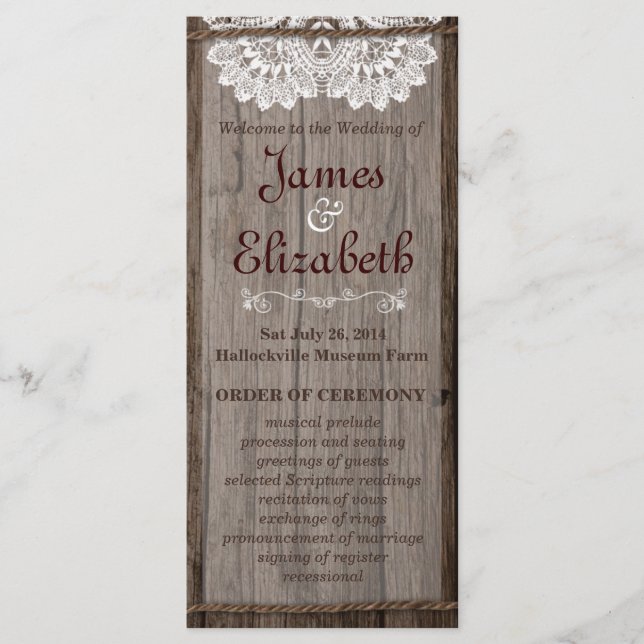 Rustic Barn Wedding Program Programme (Front)