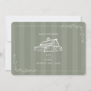 Rustic Barn Wedding Sage Green Stripe Save The Date