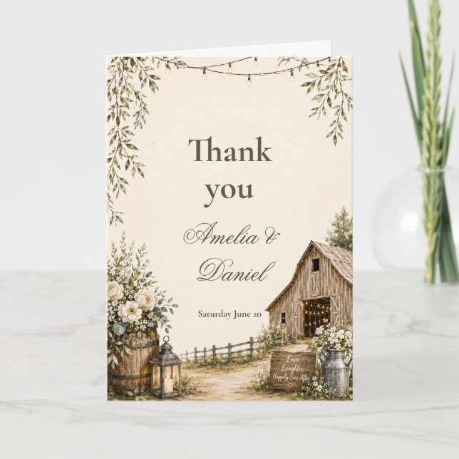 Rustic Barn Wedding Thank You Card (Front)