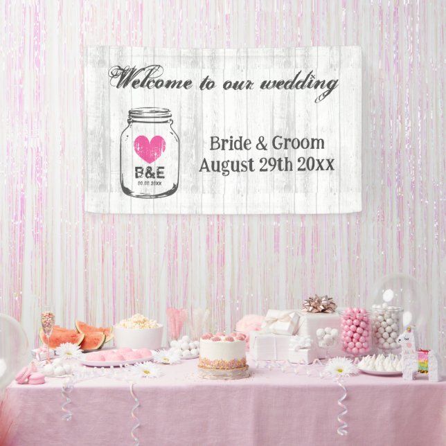 Rustic barn wedding white wood background welcome banner (Party)