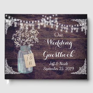 Rustic Barn Wedding Wood Mason Jar Babys Breath Guest Book