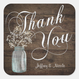 Rustic Barn Wedding Wood Mason Jar Babys Breath Square Sticker