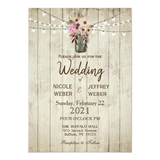 Image of Rustic Barn Wedding Wood Mason Jar Invitation