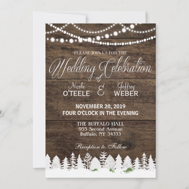 Rustic Barn Wedding Wood Winter Christmas Invitation (Front)