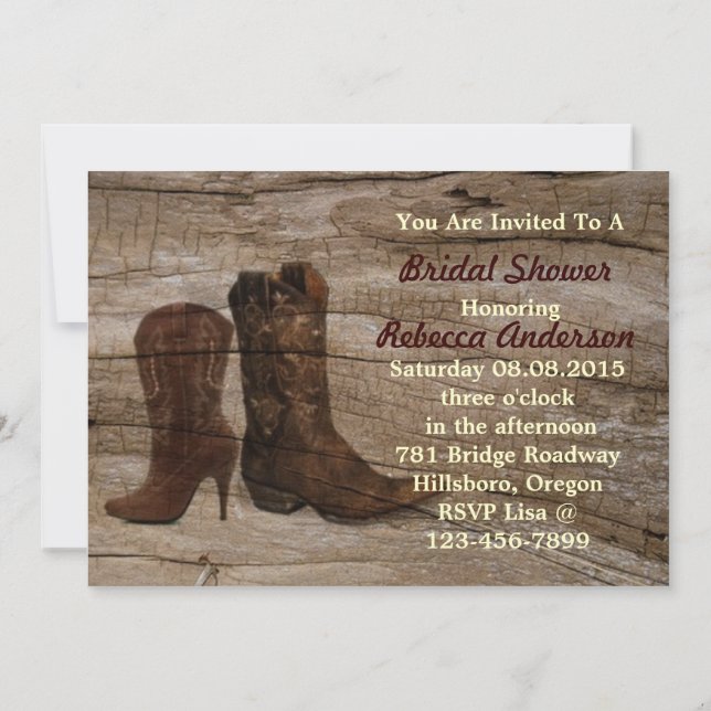 rustic barn western country cowboy bridal shower invitation (Back)