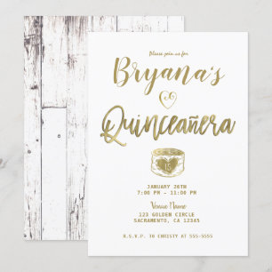 Rustic Barn  White Wood Gold 15 Quinceañera    Invitation