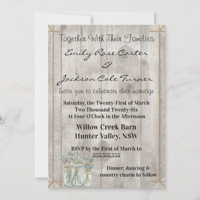 Rustic Barn & Wildflowers Country Wedding  Invitation (Front)