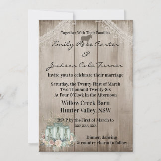 Rustic Barn & Wildflowers Country Wedding Invitation
