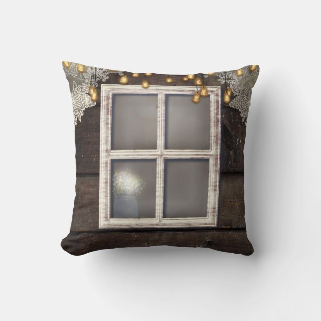 Rustic Barn Window Lace Romantic Elegant Farmhouse Cushion (Front)
