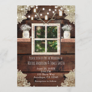 Rustic Barn Window Tree & Mason Jar Invitations
