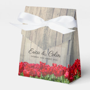 Rustic barn with red tulips favour box