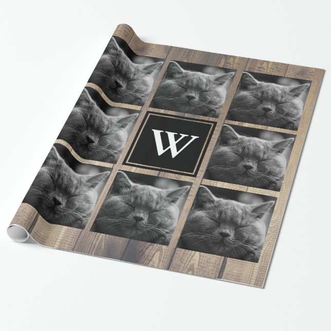 Rustic Barn Wood 10 Family Photos Collage Wrapping Paper (Unrolled)