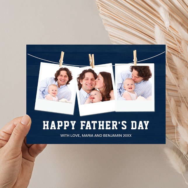 Rustic Barn Wood 3 Photo Collage Father's Day Card (Creator Uploaded)