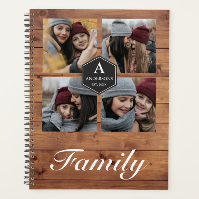 Rustic Barn Wood 4 Pictures Family Photo Collage Planner (Front)