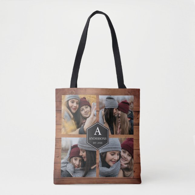 Rustic Barn Wood 4 Pictures Family Photo Collage Tote Bag (Front)