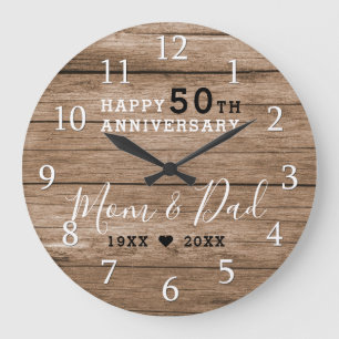  Rustic Barn Wood 50th Gold Wedding Anniversary  Large Clock