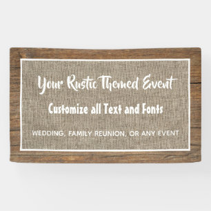 Rustic barn wood and burlap custom event banner